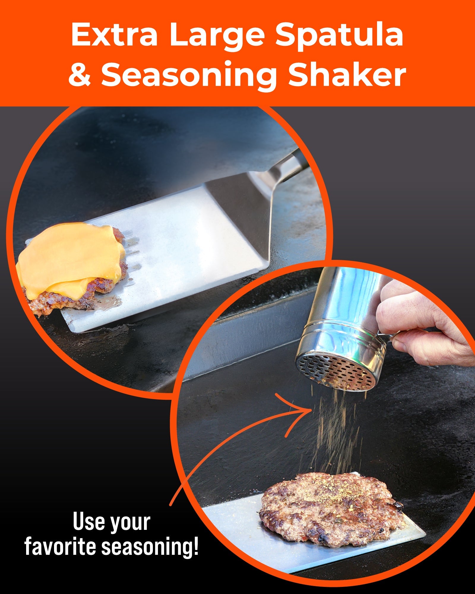 Smash Burger Press Kit with Seasoning Shaker – Stainless Steel Burger Press & Wide Spatula for Griddles, Flat Tops & BBQ