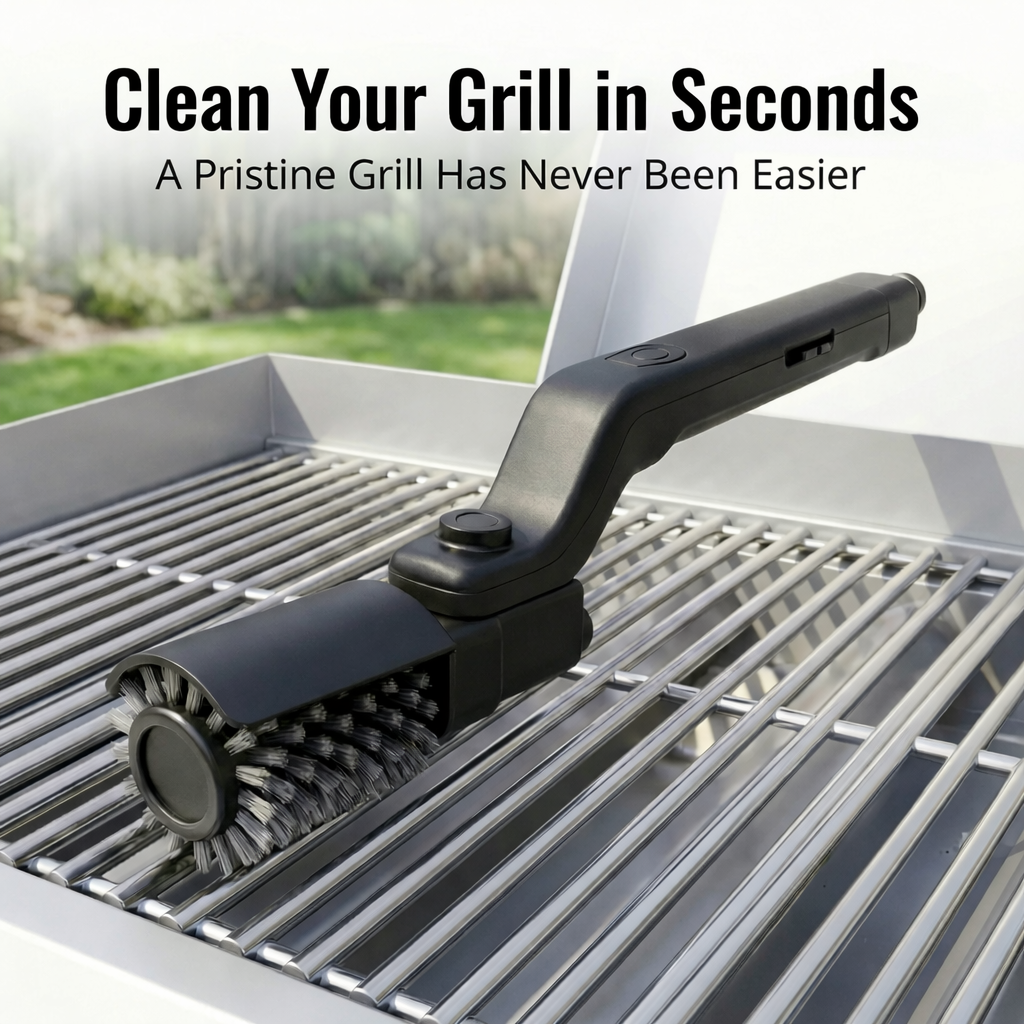 Cordless Electric Grill Brush with Adjustable Angle, 3-Speed Power Motor & Stainless Steel Head - Rechargeable, 90-Min Runtime, Waterproof Grill Cleaner for BBQ Grates & Griddles