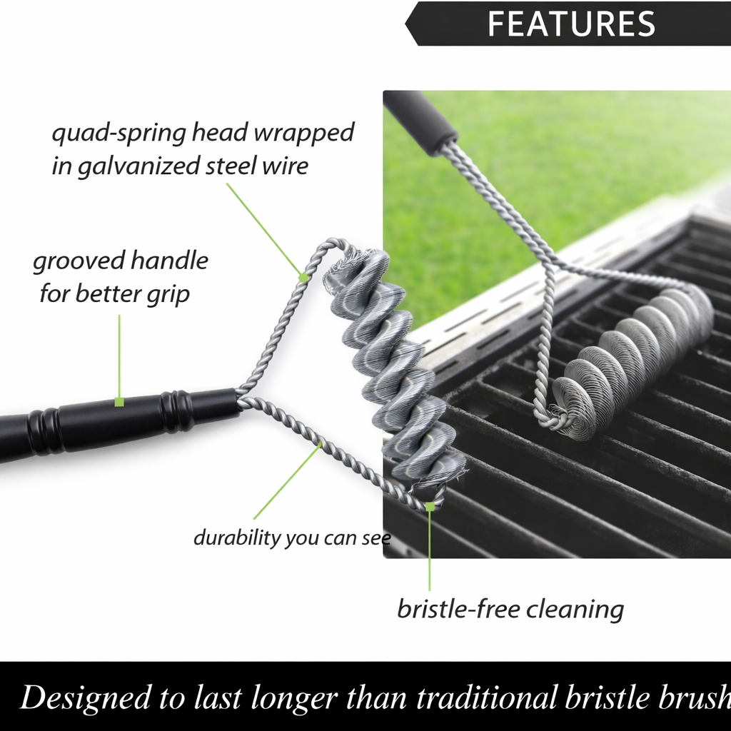 Grill Brush - Bristle-Free Double-Helix Galvanized Steel Wire – 16