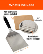Smash Burger Press Kit – Stainless Steel Burger Press, Wide Spatula & Non-Stick Paper Sheets