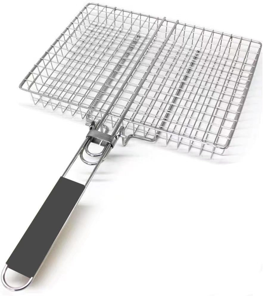 Braai Basket Stainless Grill Flipper W' Wooden Handle