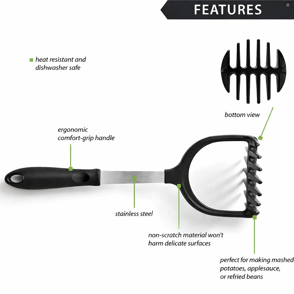 Non-Scratch Potato Masher – Heat Resistant with Ergonomic Handle – 12