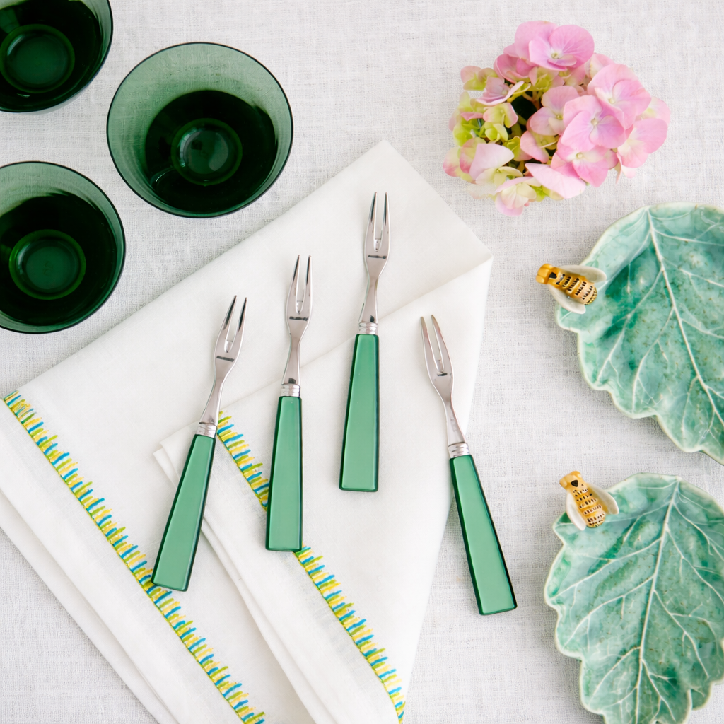 Set of 4 Cocktail Forks with Green Acrylic Handles – Stainless Steel
