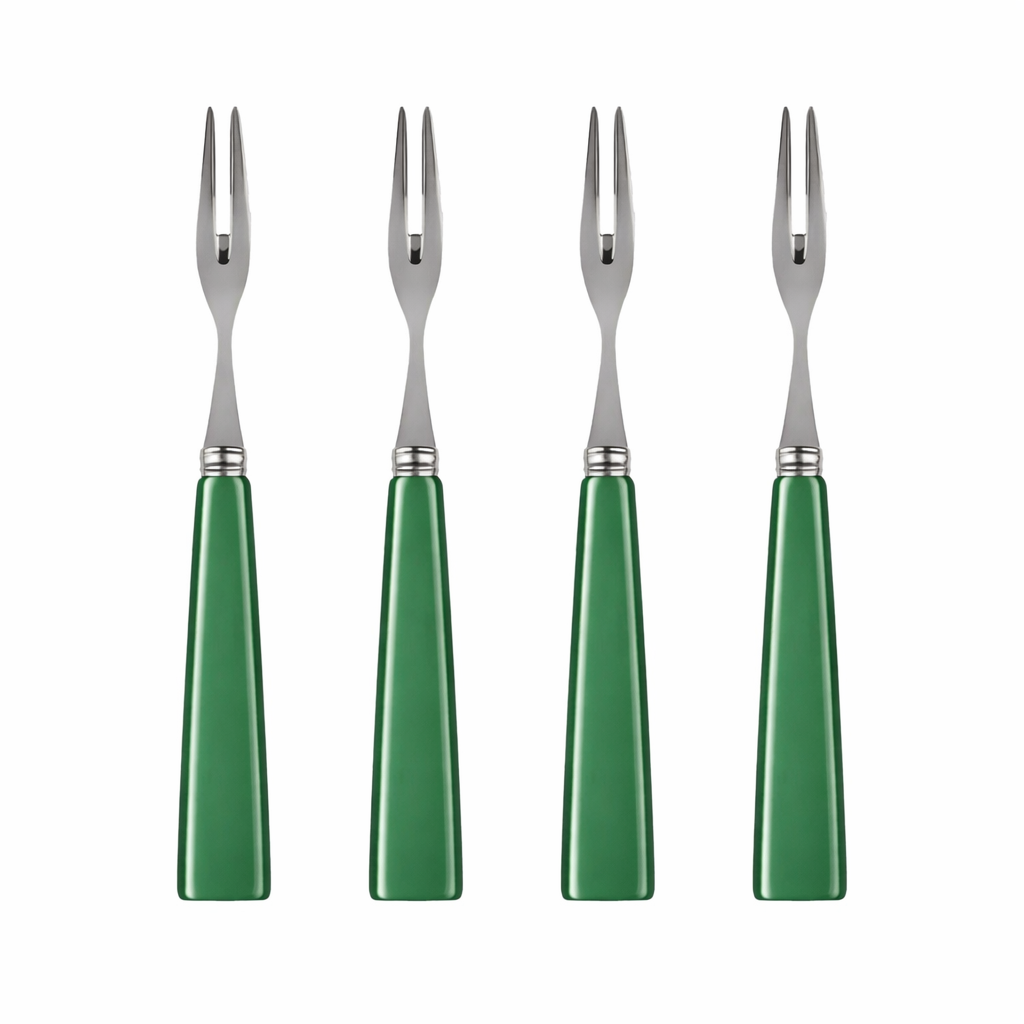 Set of 4 Cocktail Forks with Green Acrylic Handles – Stainless Steel