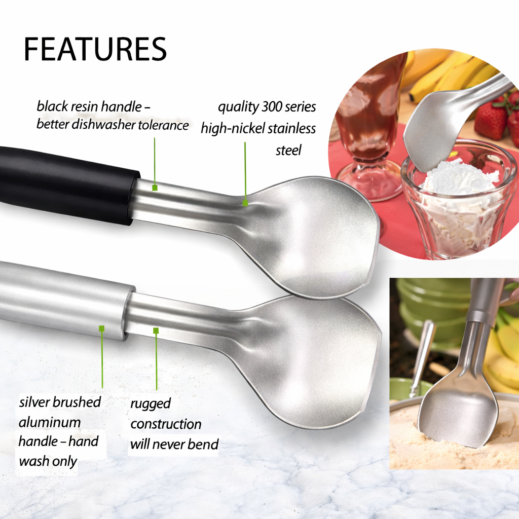 Ice Cream Scoop – Stainless Steel Bowl, Silver Handle – Set of 2
