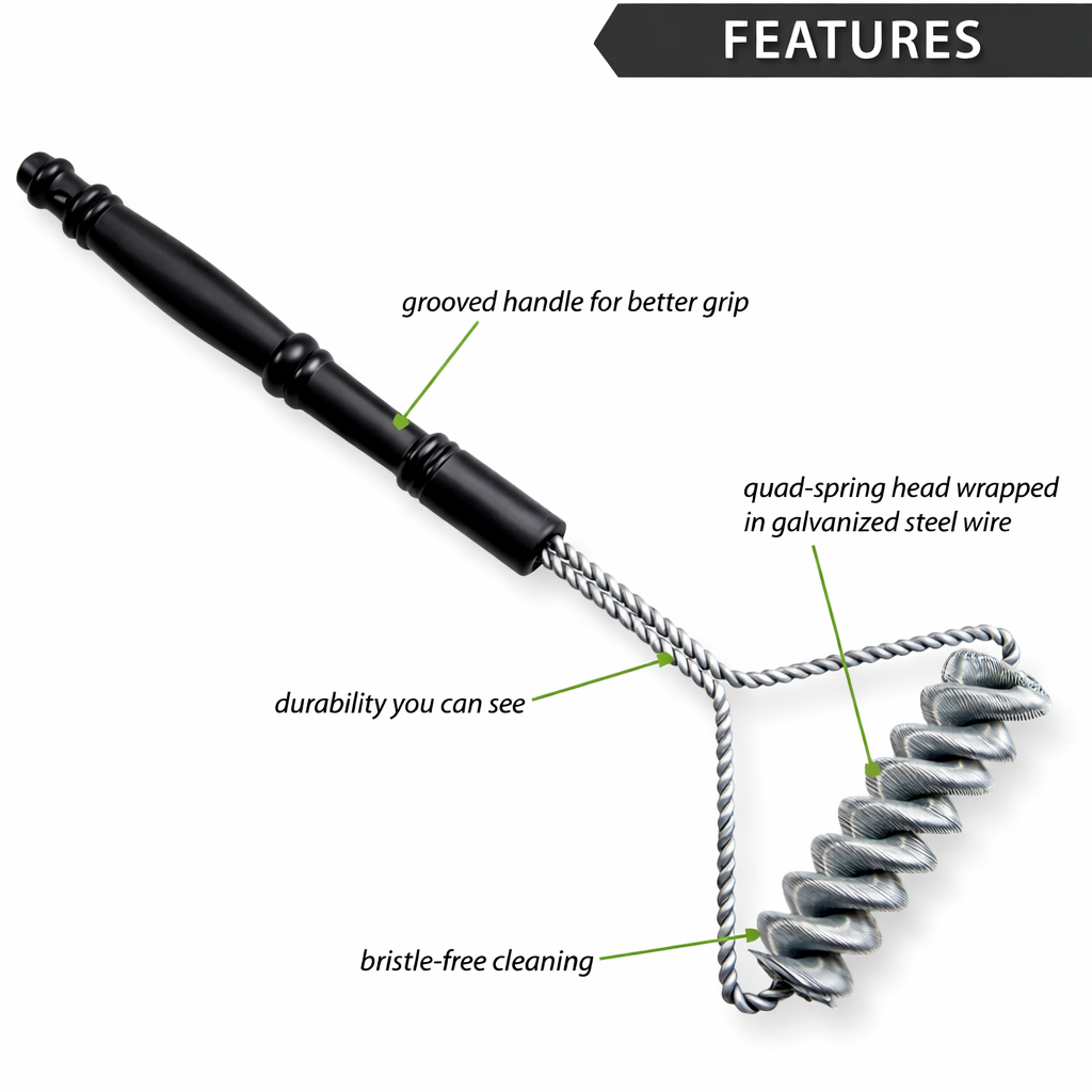 Grill Brush - Bristle-Free Double-Helix Galvanized Steel Wire – 16