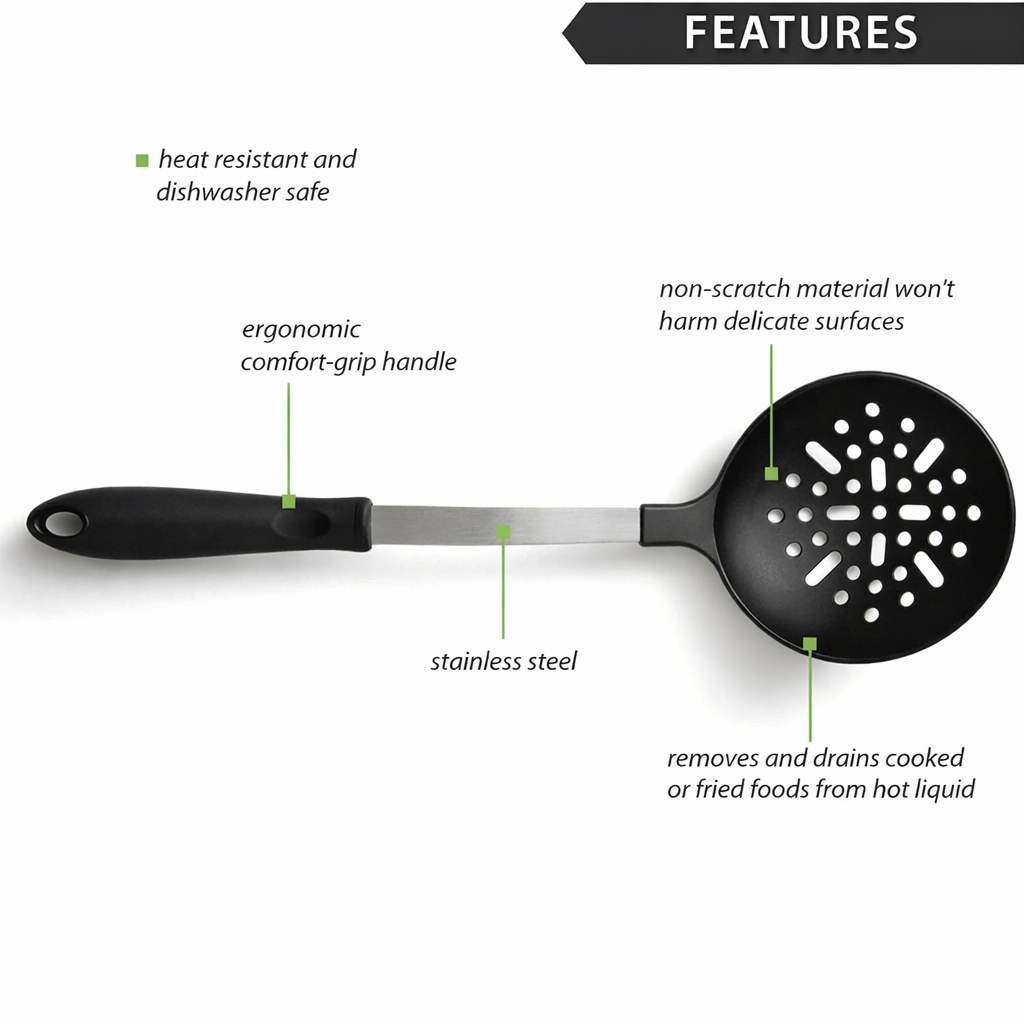 Non-Scratch Skimmer Spoon – Heat-Resistant Slotted Ladle – 13.25