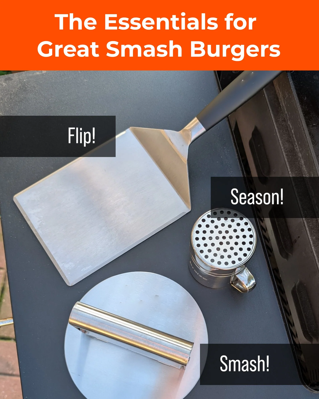 Smash Burger Press Kit with Seasoning Shaker – Stainless Steel Burger Press & Wide Spatula for Griddles, Flat Tops & BBQ
