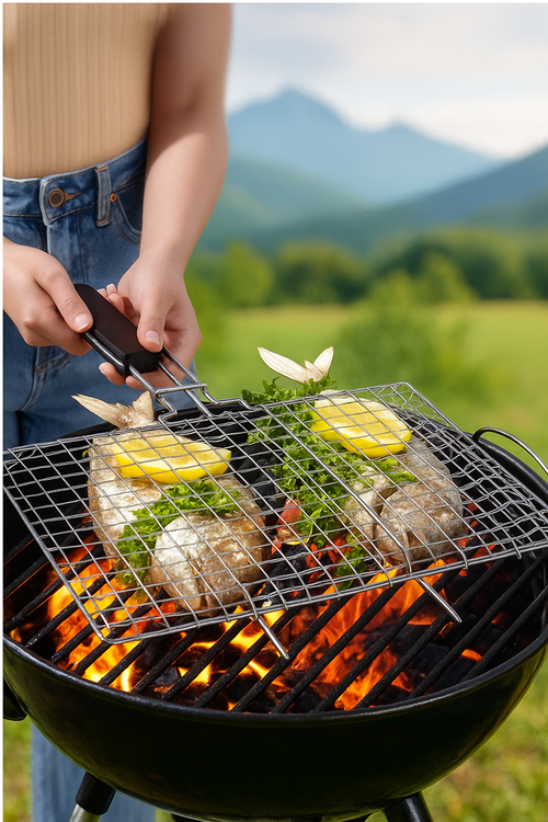 Folding Grilling Basket – Easy Flip Design for Vegetables, Fish & Shrimp