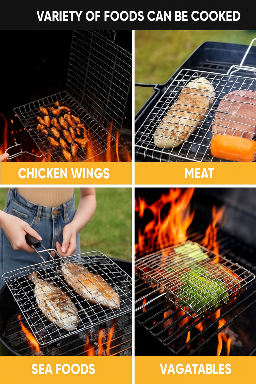 Folding Grilling Basket – Easy Flip Design for Vegetables, Fish & Shrimp