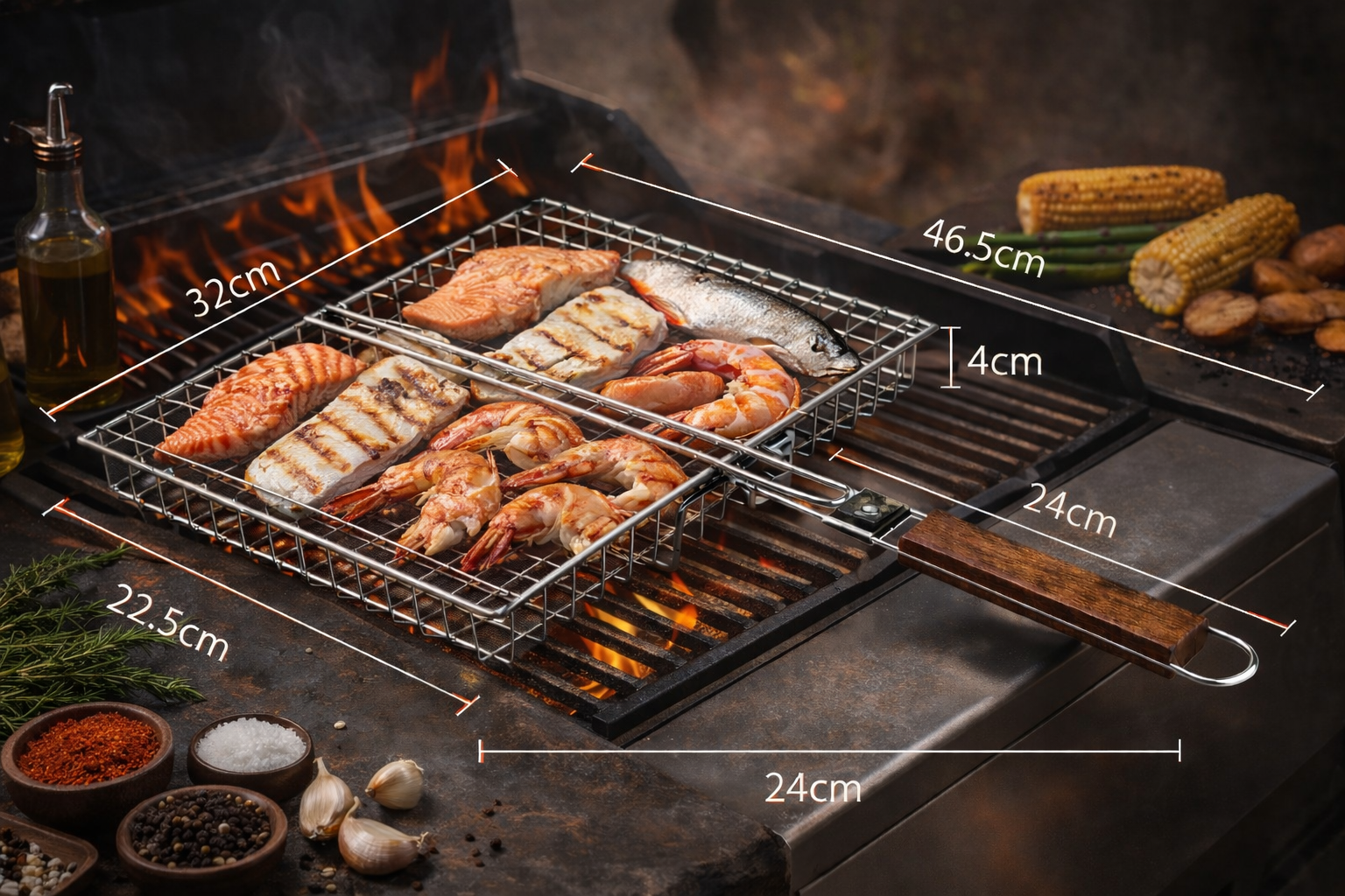 Folding Grilling Basket – Easy Flip Design for Vegetables, Fish & Shrimp