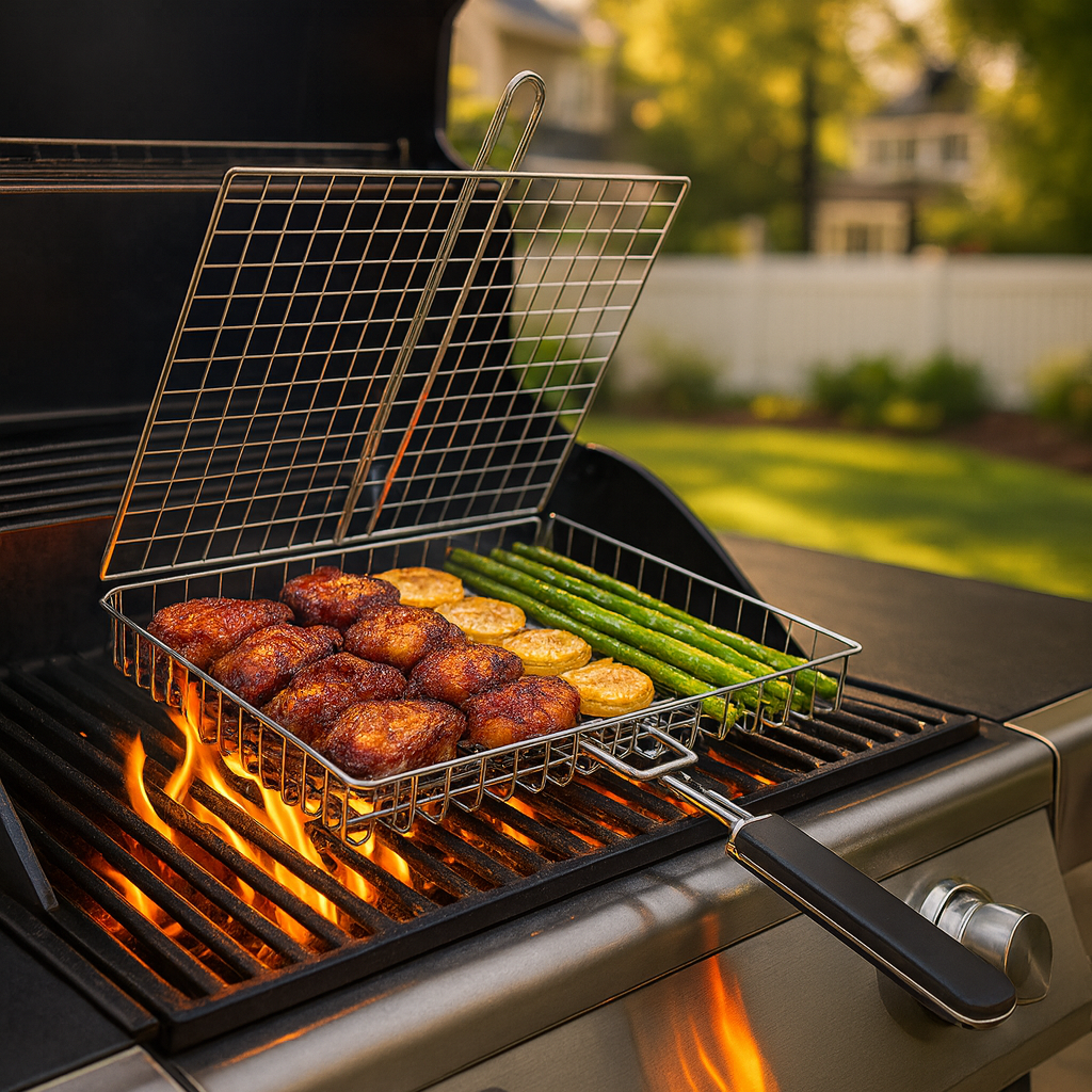 Folding Grilling Basket – Easy Flip Design for Vegetables, Fish & Shrimp