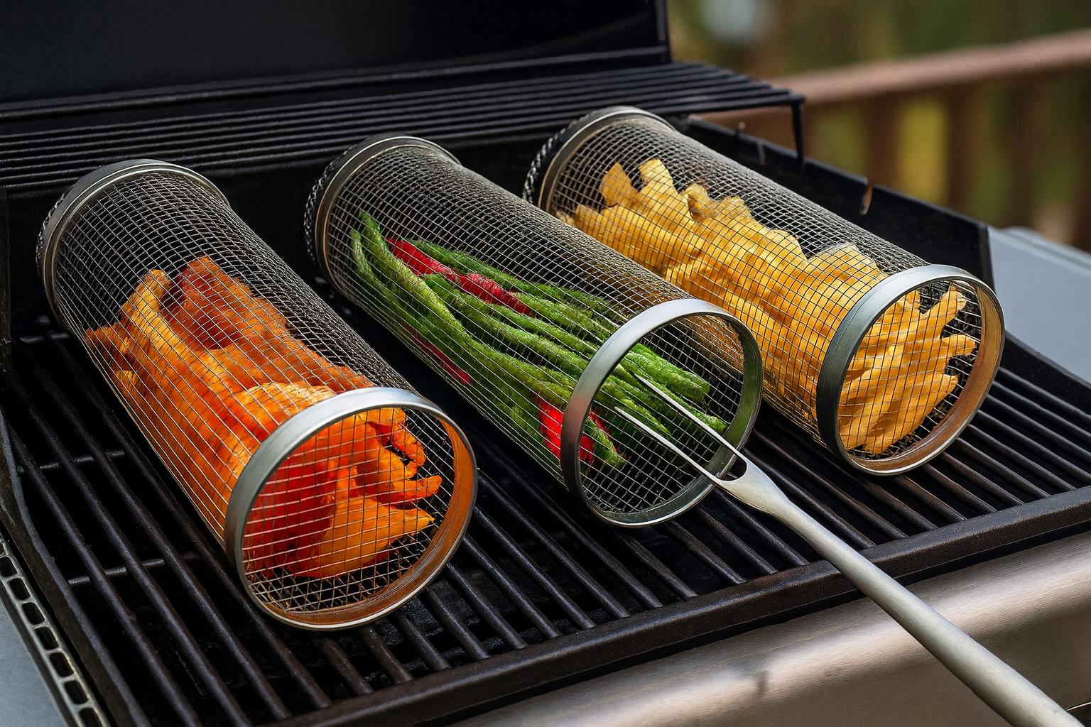 Rolling Grill Basket for Even Cooking – Stainless Steel Mesh Grill Accessory