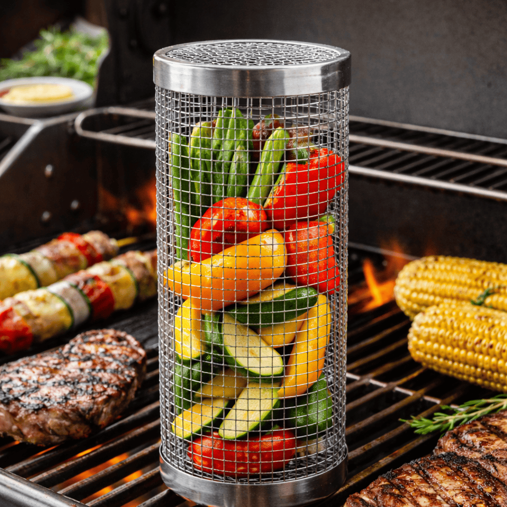 Rolling Grill Basket for Even Cooking – Stainless Steel Mesh Grill Accessory