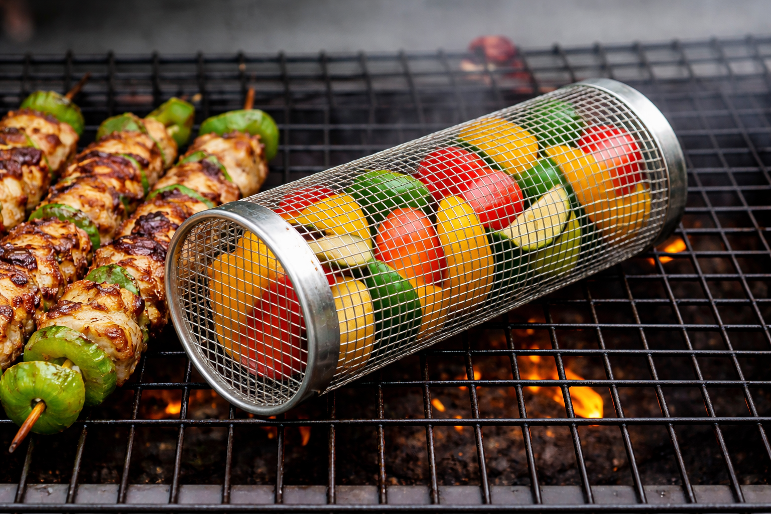 Rolling Grill Basket for Even Cooking – Stainless Steel Mesh Grill Accessory
