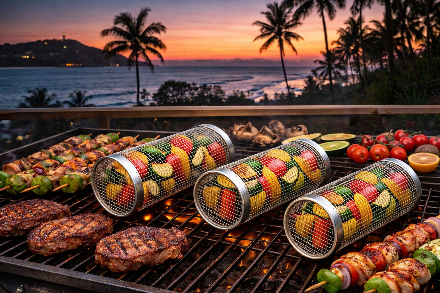 Rolling Grill Basket for Even Cooking – Stainless Steel Mesh Grill Accessory