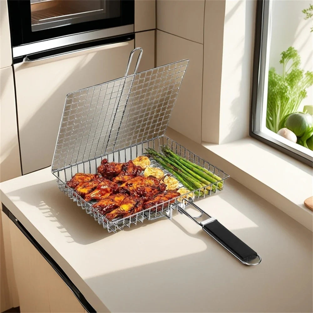 Folding Grilling Basket – Easy Flip Design for Vegetables, Fish & Shrimp