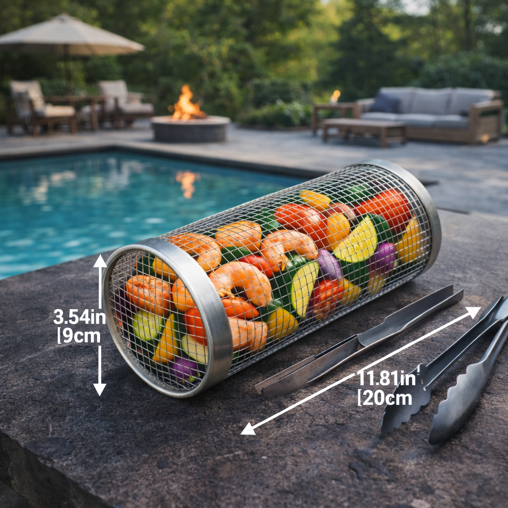 Rolling Grill Basket for Even Cooking – Stainless Steel Mesh Grill Accessory