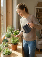 Watering Can for Indoor Plants Stainless Steel Modern Watering Can with Long Spout and Wooden Handle, 35Oz