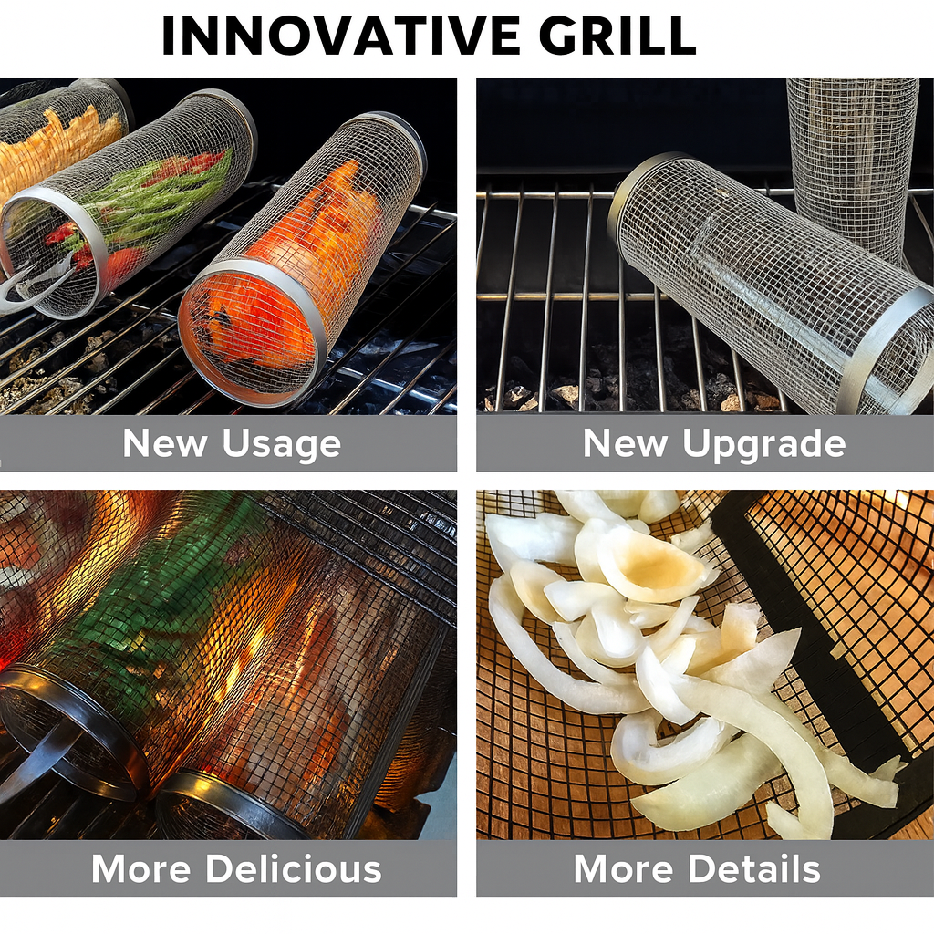 Rolling Grill Basket for Even Cooking – Stainless Steel Mesh Grill Accessory