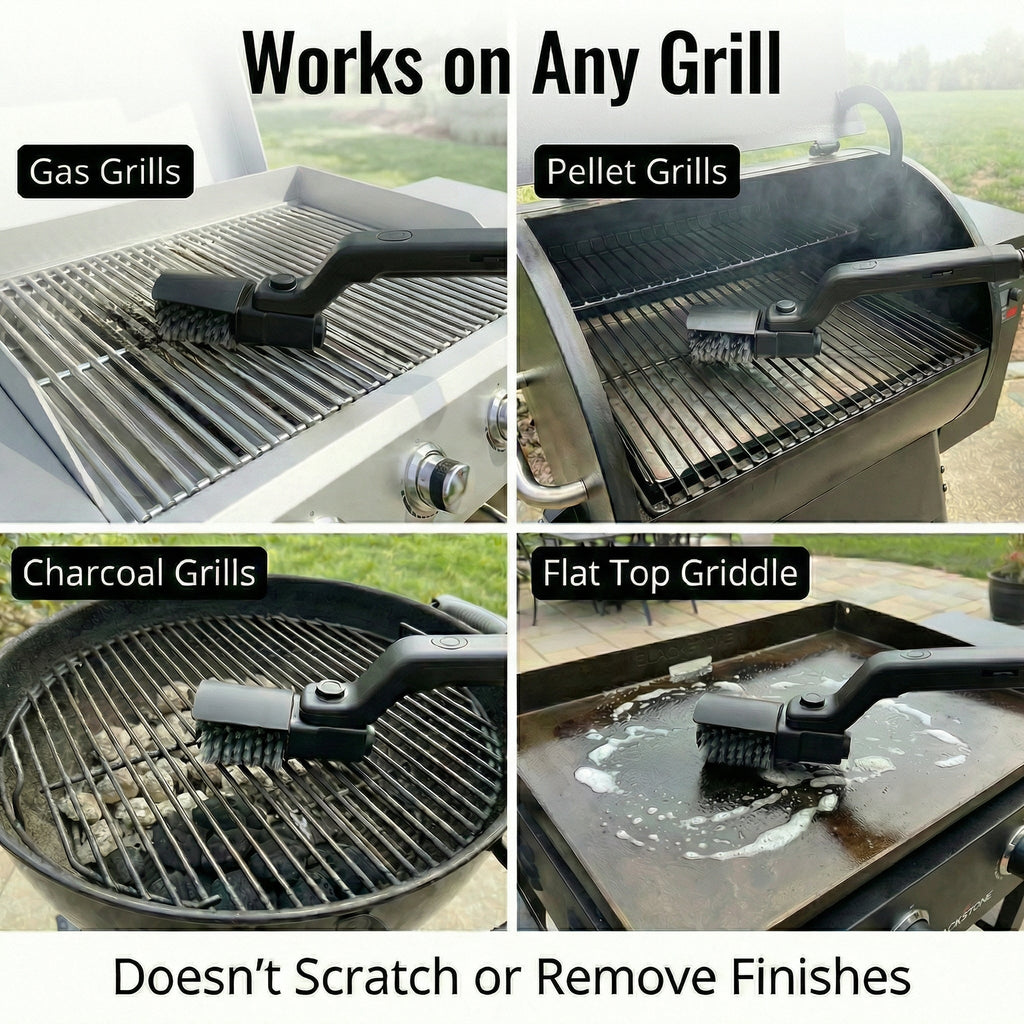 Cordless Electric Grill Brush with Adjustable Angle, 3-Speed Power Motor & Stainless Steel Head - Rechargeable, 90-Min Runtime, Waterproof Grill Cleaner for BBQ Grates & Griddles