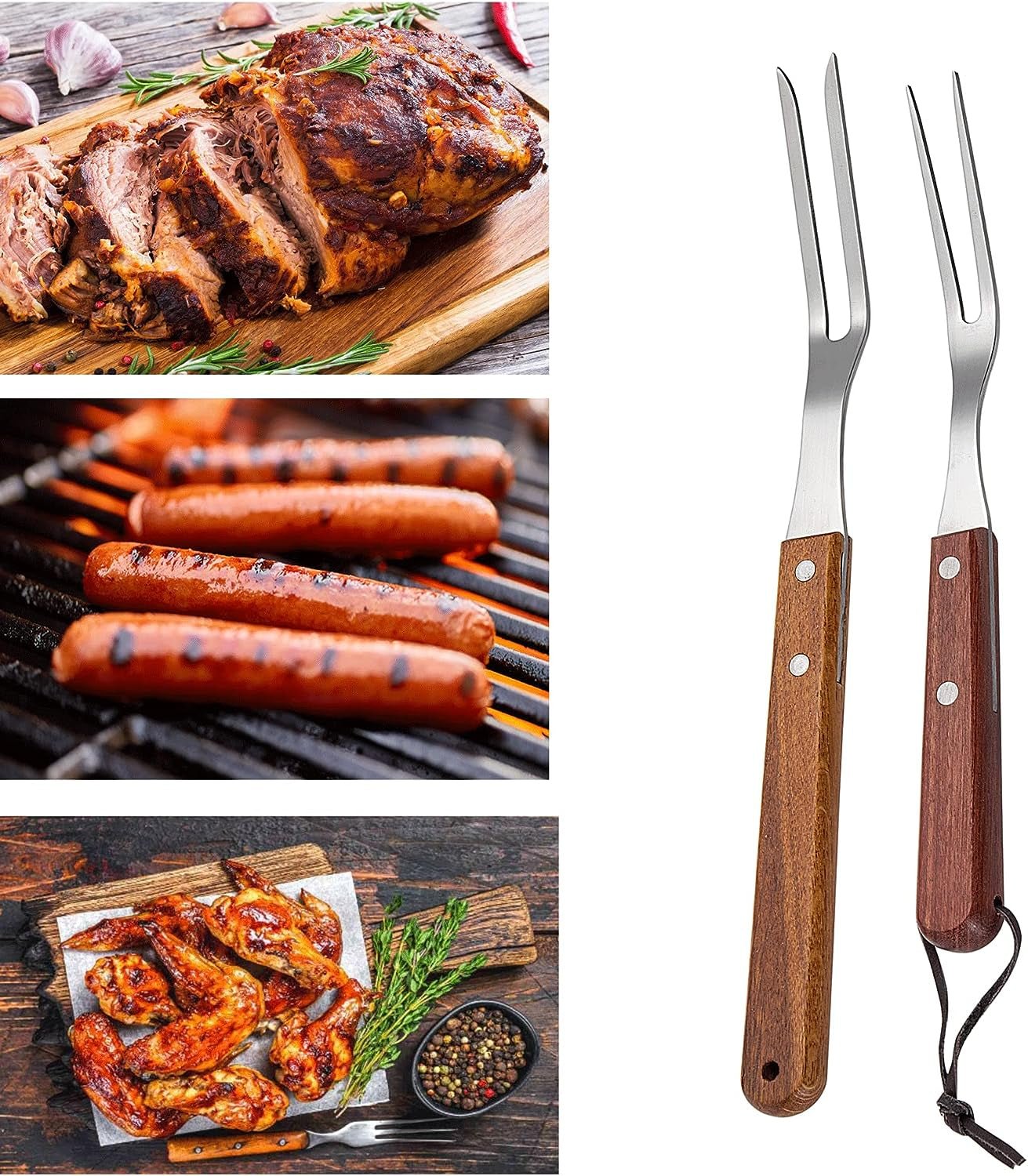 Carving Forks Stainless Steel Meat Fork with Wooden Handle Cooking Fork BBQ Fork Grill Fork Steak Fork for Kitchen Roast