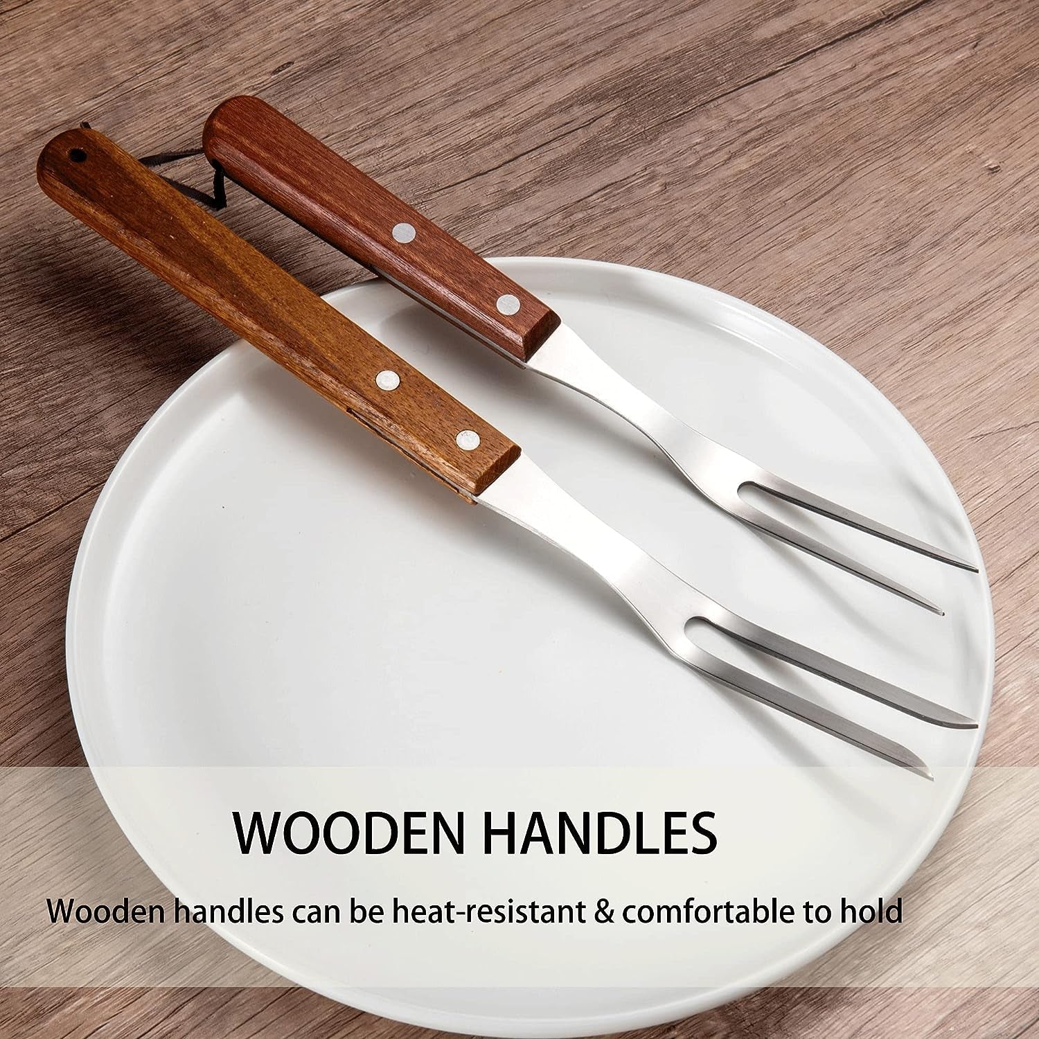 Carving Forks Stainless Steel Meat Fork with Wooden Handle Cooking Fork BBQ Fork Grill Fork Steak Fork for Kitchen Roast