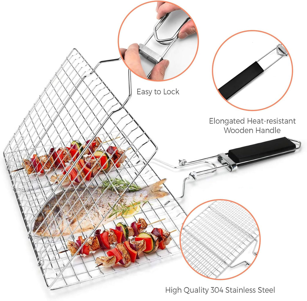 Folding Grilling Basket – Easy Flip Design for Vegetables, Fish & Shrimp